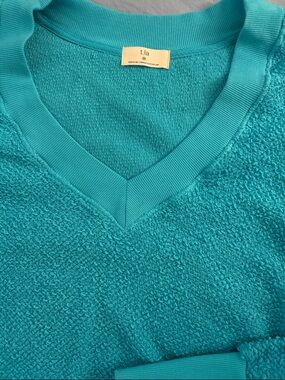 T.La Teal V-Neck Textured Sweater